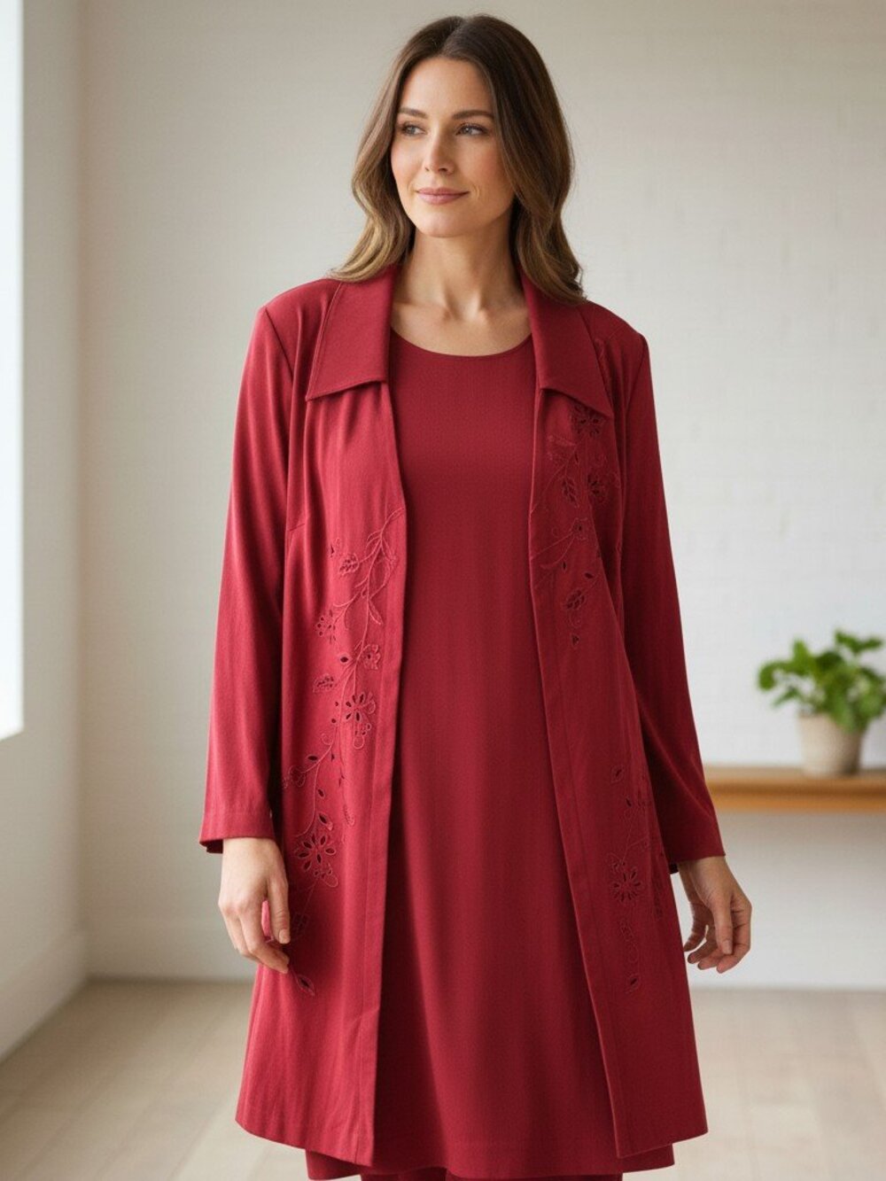 Elegant Vintage Studio 1 Red Swiss Eyelet Embroidered Dress & Jacket SHIPS FREE